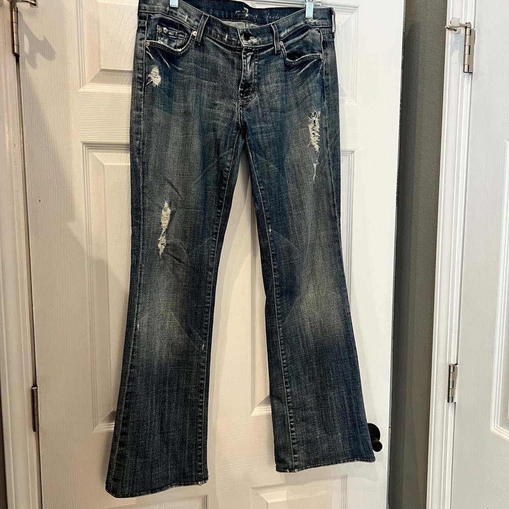 7 For All Mankind Bootcut Jeans Cotton Spandex Distressed Y2K Retro Indigo 30